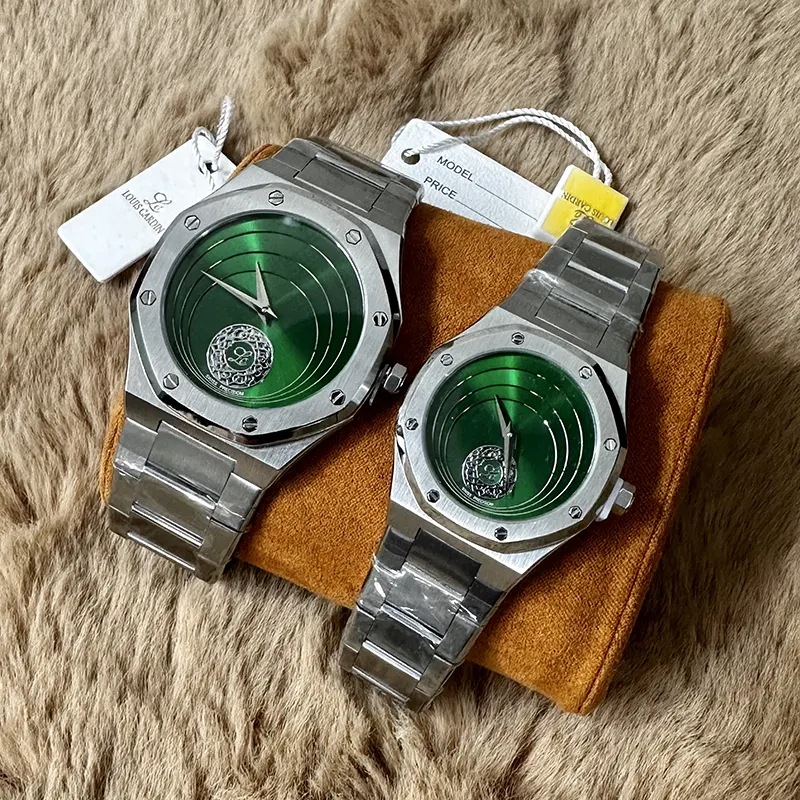 Louis Cardin Green Dial Silver-tone Couple Set- 1844G/8844L